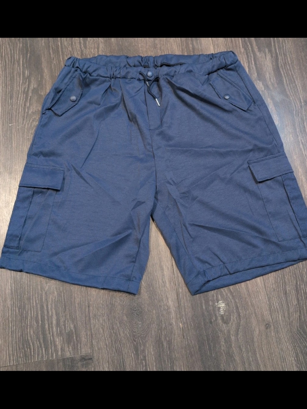 Womens Blue Cargo Shorts Pockets Elastic Waist Drawstring Polyester Size M